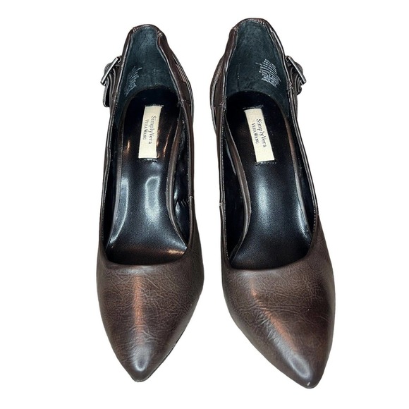 Simply Vera Vera Wang Brown Leather Stilettos Heels Womens Size 7 Pointed Toe - Picture 3 of 11